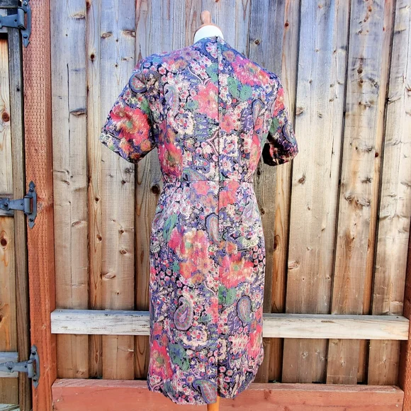 Vintage Handmade Paisley Floral Print Fit & Flare Dress Size M - Picture 7 of 8